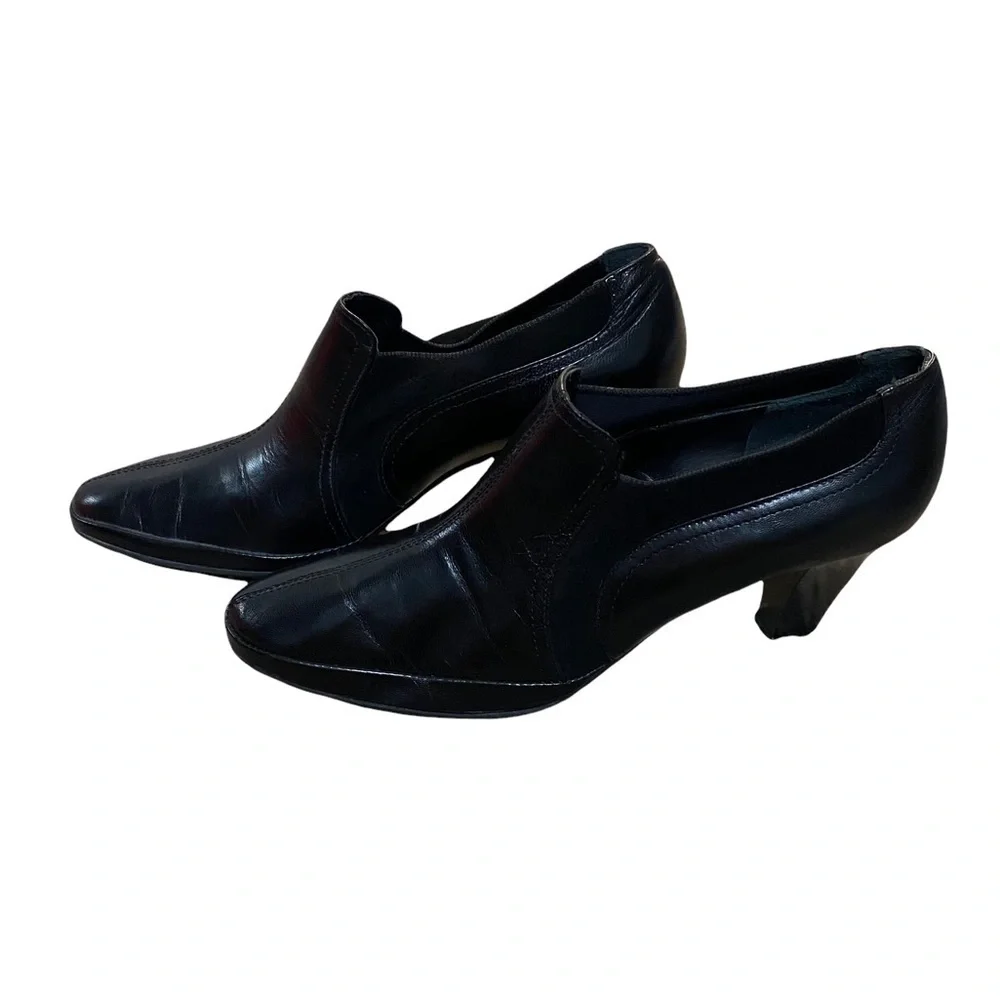 AMALFI | Black Leather Designer European Heel Ankle Boots Business Casual - Picture 1 of 5